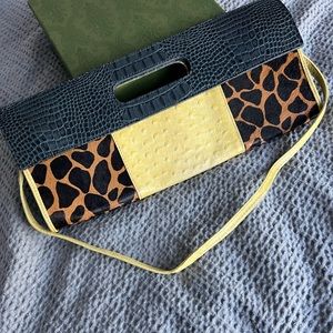 Cleo & Patel Paris Dark Gray/ Yellow/ Leopard Clutch with strap